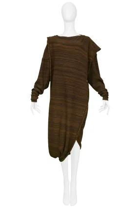 ISSEY MIYAKE BROWN & BLACK STRIPE TOGA KNIT DRESS