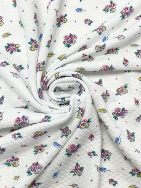 1 1/2 YD Polyester Knit Vintage - White with Floral Print