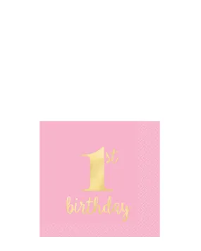 1st Birthday Pink Beverage Napkins Pack of 16