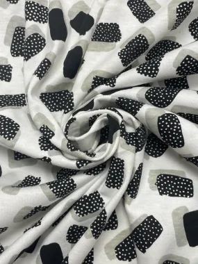 2 1/4 YD Cotton Knit Vintage - White with Black, Gray and Polka Dotted Rectangles