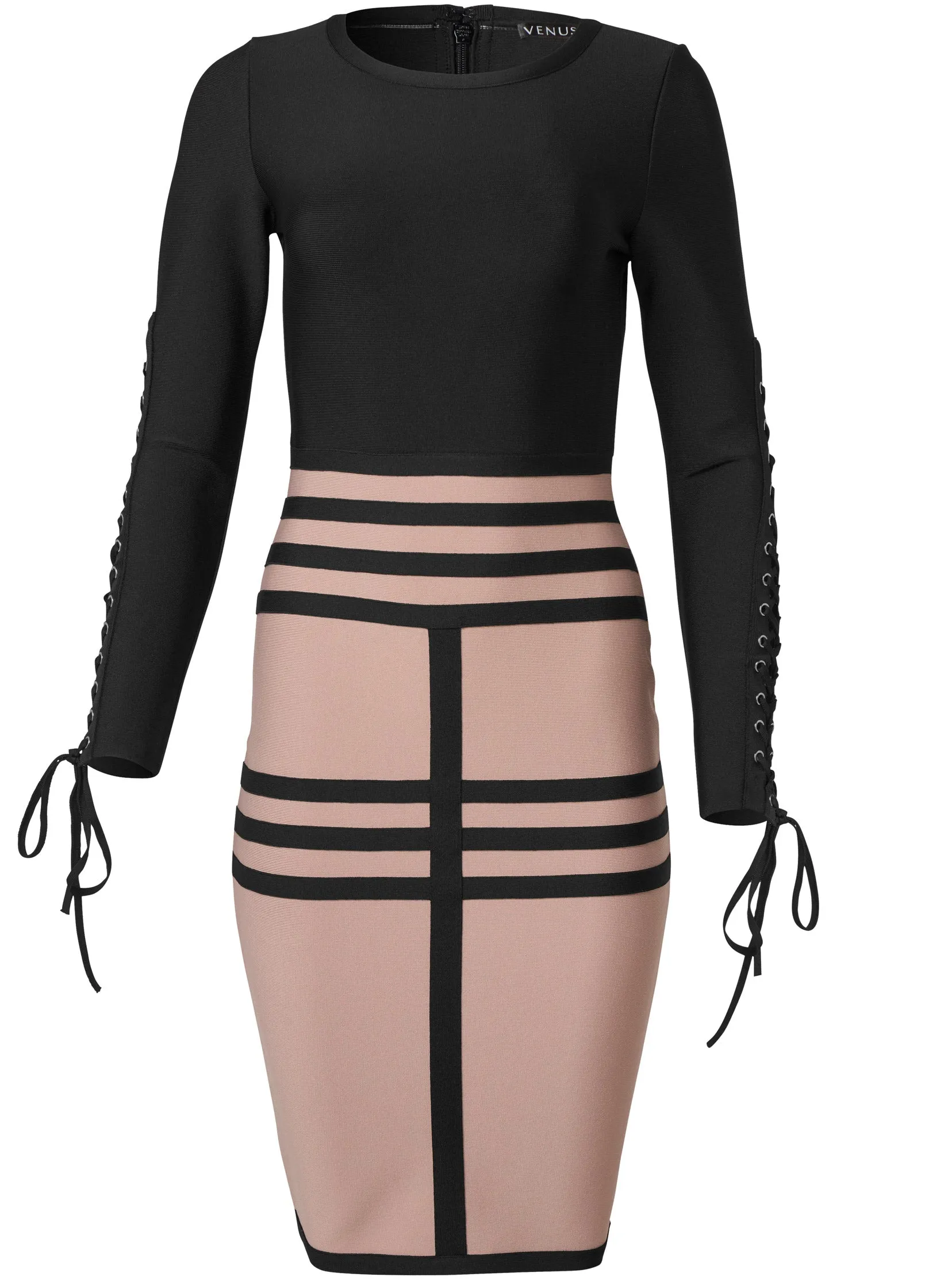 Bandage Lace-Up Dress - Nude & Black