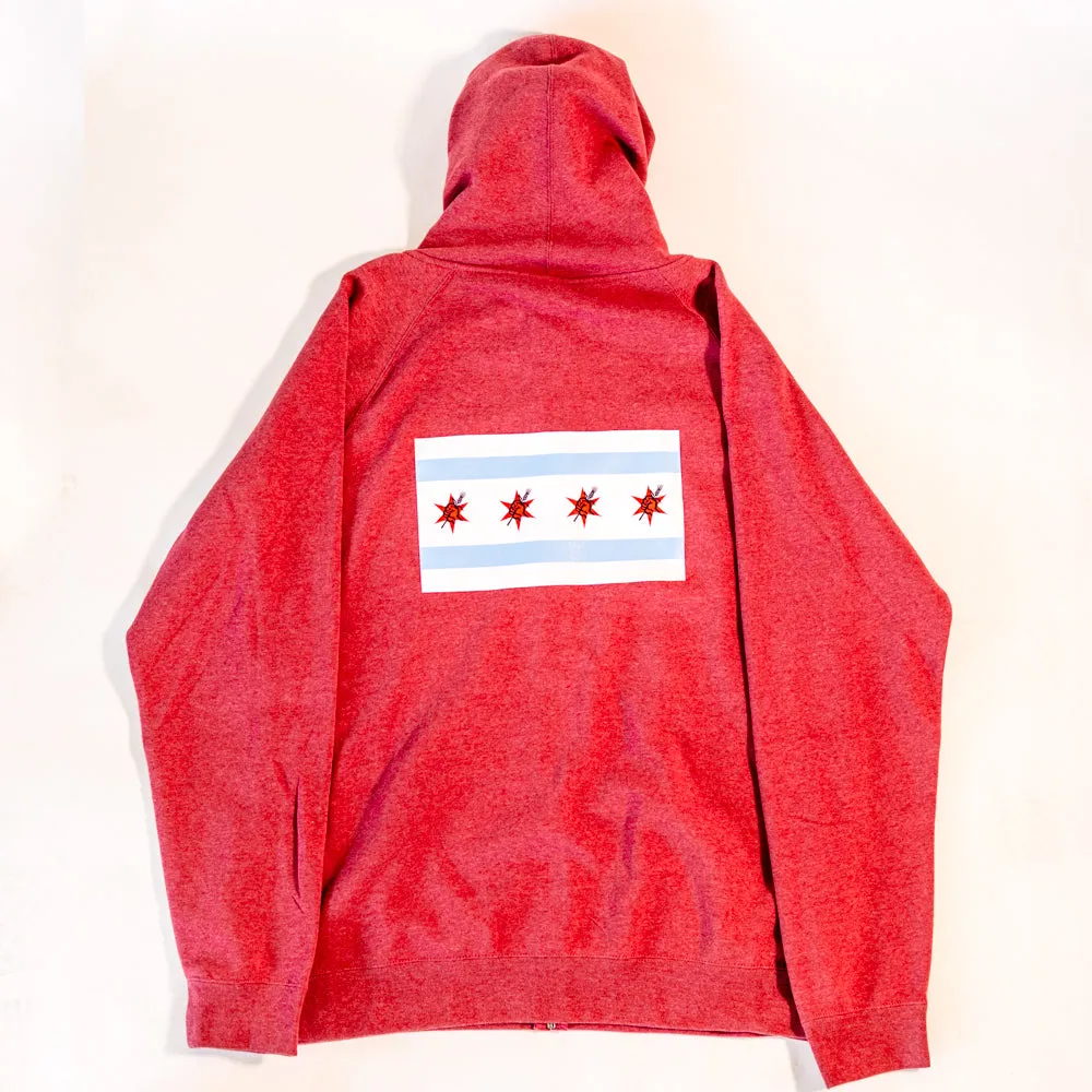 Chicago Flag Zip-Up Hoodie - Red Heather