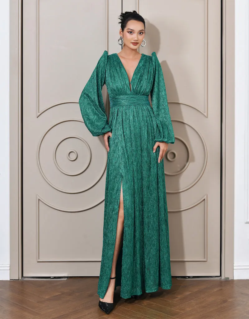 DOMINIQUE V NECK LONG SLEEVE MAXI BL66D22L