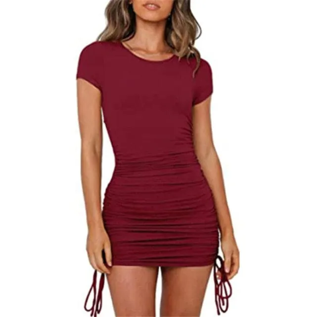 DressBetty - Summer Party Basic Dresses Ladies Short sleeve Womens Solid Bodycon Stretch Mini Dress O Neck Casual Slim Pencil Short