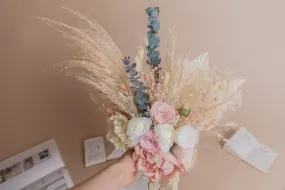 Dried & Artificial Flowers Bridal Bouquet - Sandy Cream & Pink