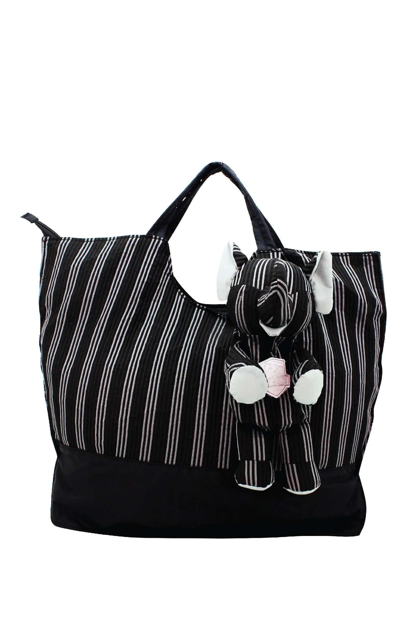 ELEPH FOLDABLE PLEAT 3 STRIPE - TOTE  L :  Black / Grey