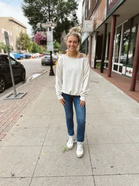 Evelyn Off The Shoulder Sweatshirt-Taupe