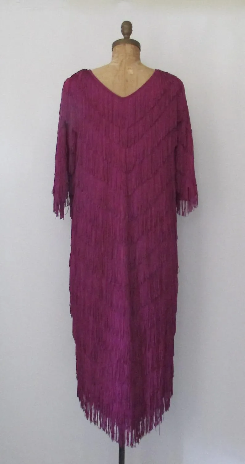 FRINGE BENEFITS 1980s does 20s Fuchsia Dress by Chez California, Sz X-Large