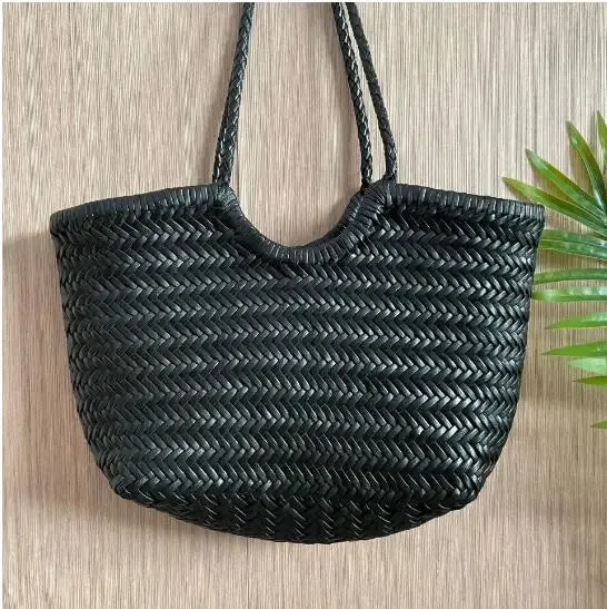 Hand Knitted Designer Genuine Leather Tote