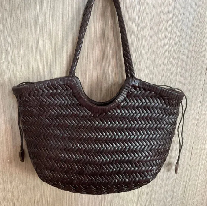 Hand Knitted Designer Genuine Leather Tote