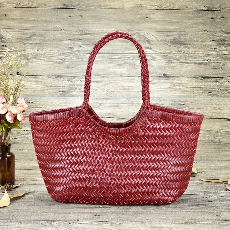 Hand Knitted Designer Genuine Leather Tote