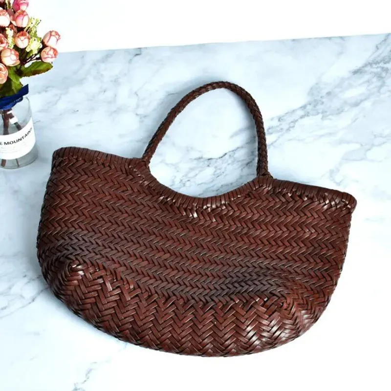 Hand Knitted Designer Genuine Leather Tote