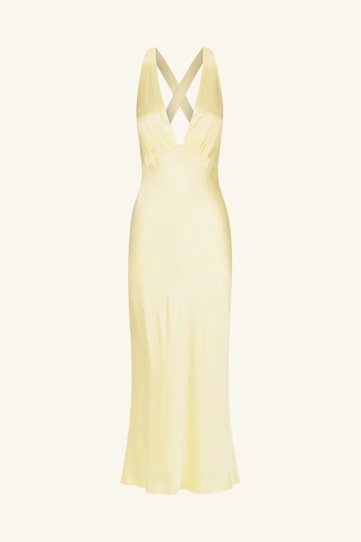 LA LUNE PLUNGED CROSS BACK MIDI DRESS - LEMON