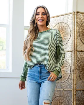 NEW! Extra Credit Striped Thermal Top - Green