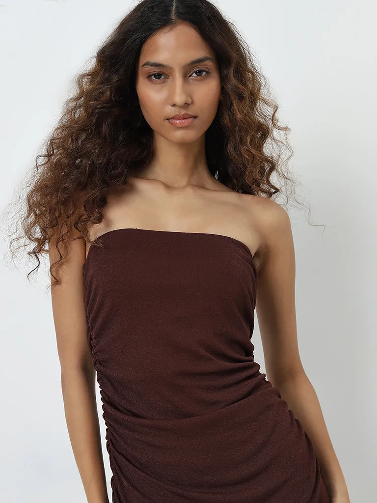 Nuon Brown Ruffle Detailed Bodycon Dress