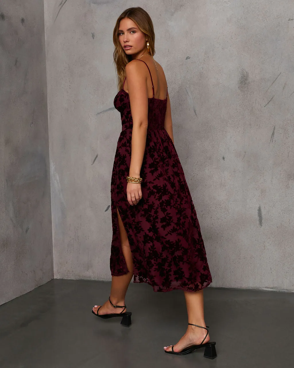 Only Yours Mesh Floral Velvet Midi Dress