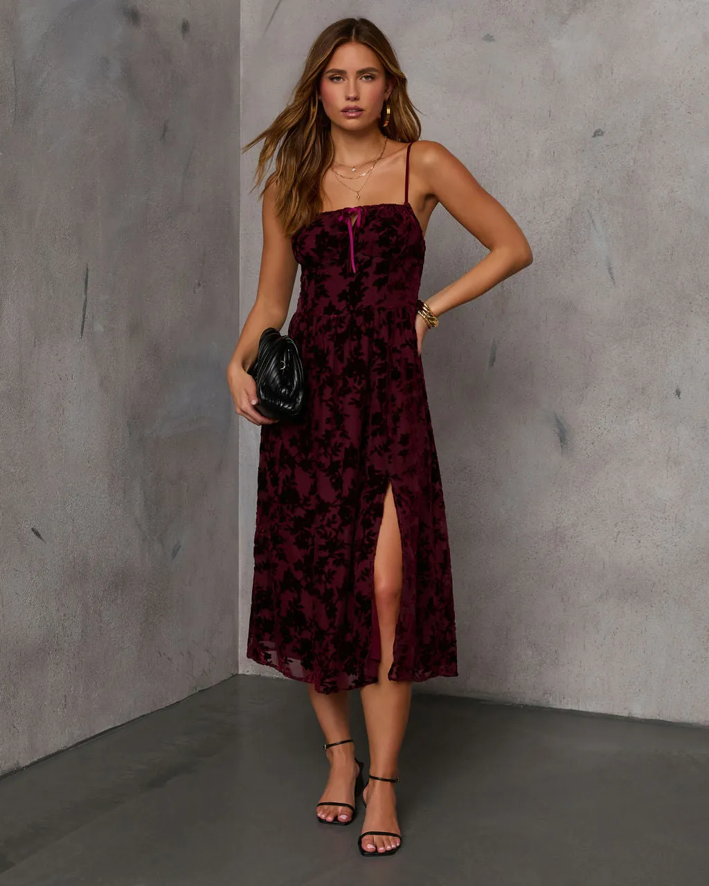 Only Yours Mesh Floral Velvet Midi Dress