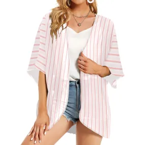 Pink Stripe Women's Chiffon Kimono