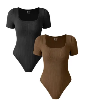 Ribbed Square Neck Bodysuits