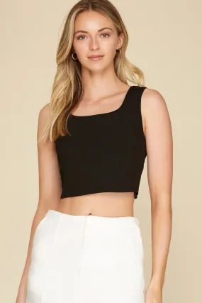 Sleeveless Square Neck Heavy Knit Crop Top