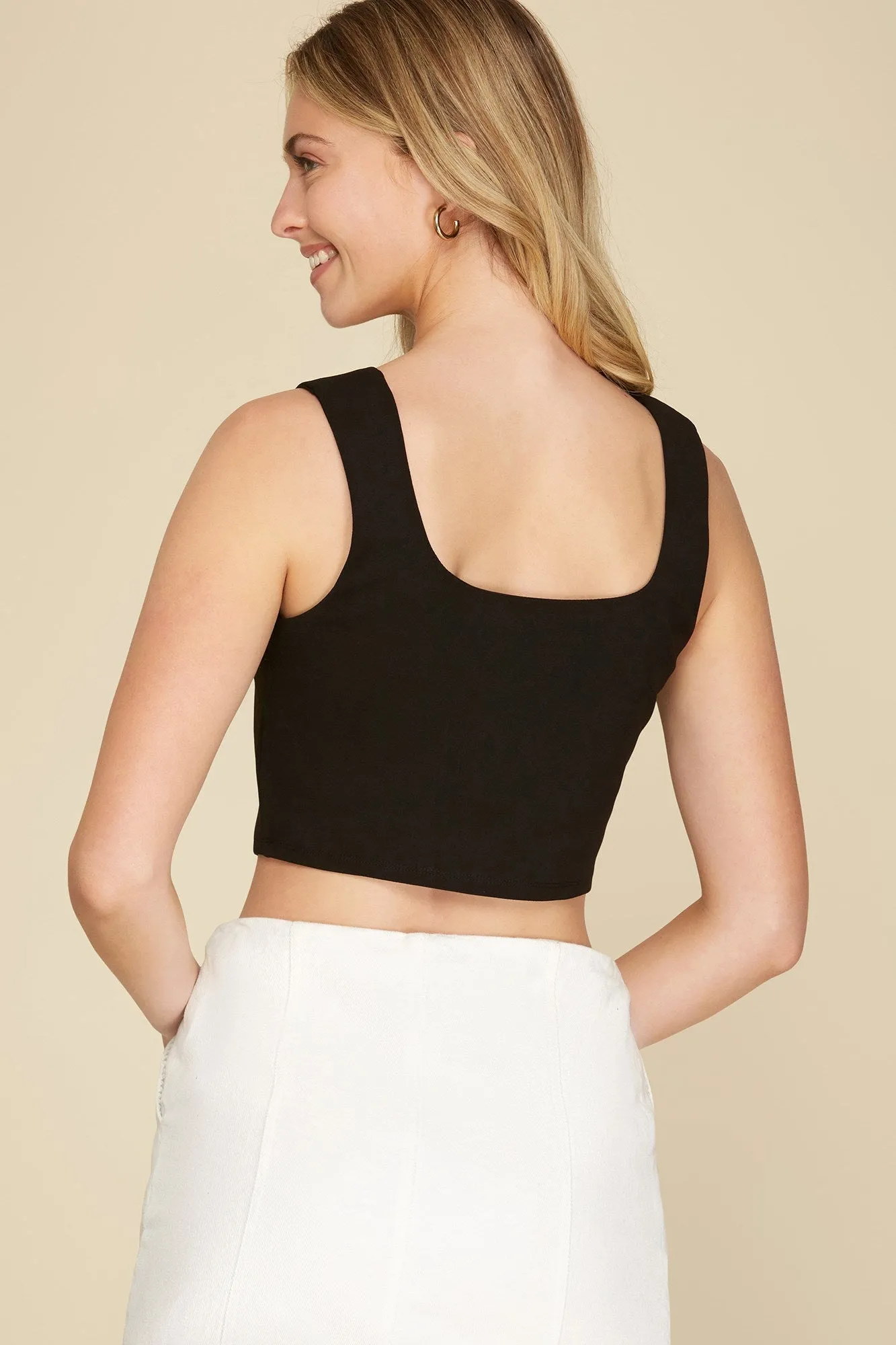 Sleeveless Square Neck Heavy Knit Crop Top