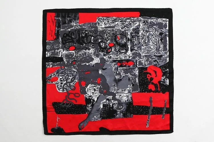 Small Square Silk Satin Scarf Black and Red XFJ201