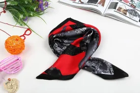 Small Square Silk Satin Scarf Black and Red XFJ201