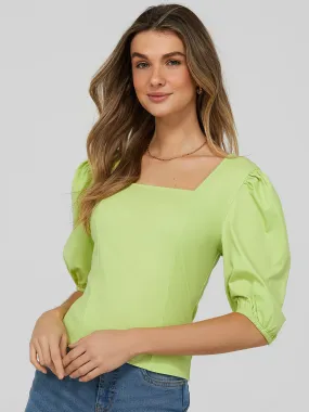 Square Neck Top With Puff Sleeves