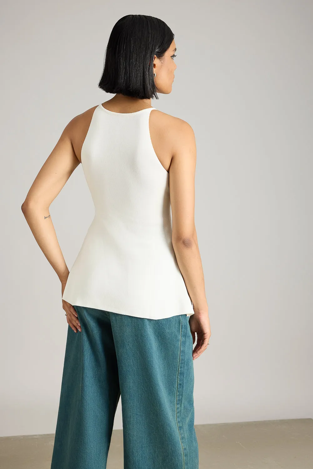 White Flared Long Top With Slit